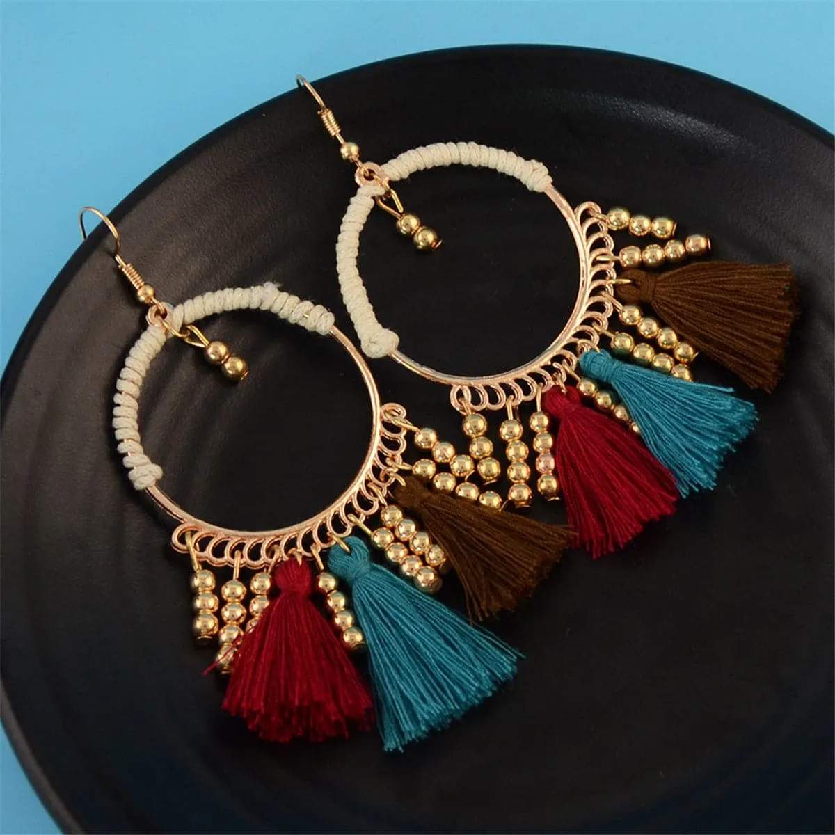 18K Gold-Plated Beaded Tassel-Accent Drop Earrings