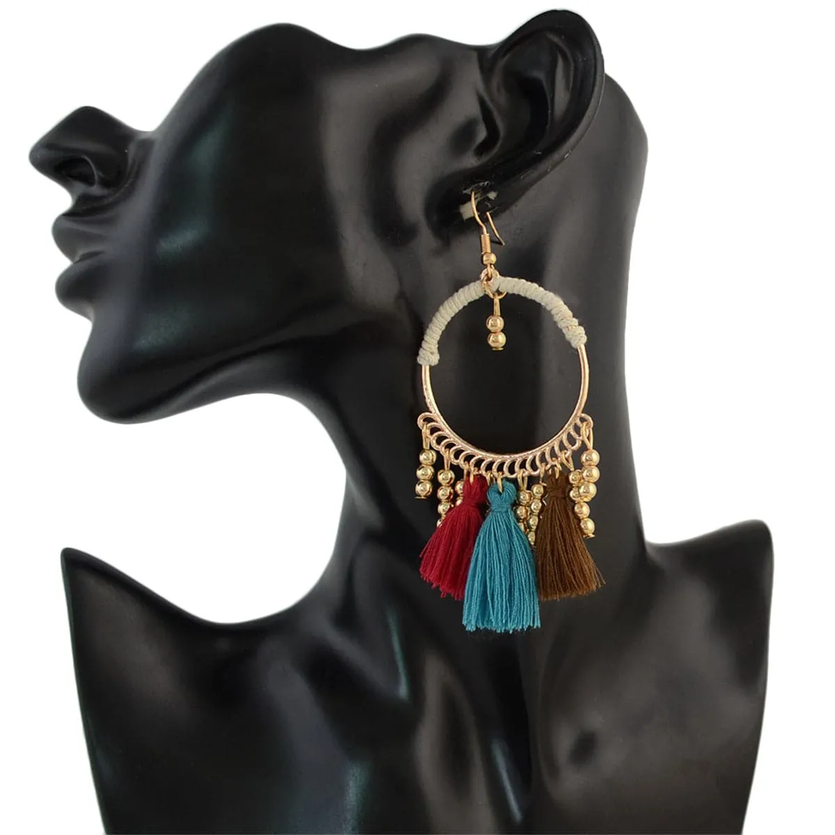 18K Gold-Plated Beaded Tassel-Accent Drop Earrings