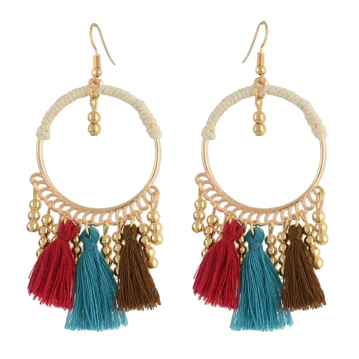 18K Gold-Plated Beaded Tassel-Accent Drop Earrings