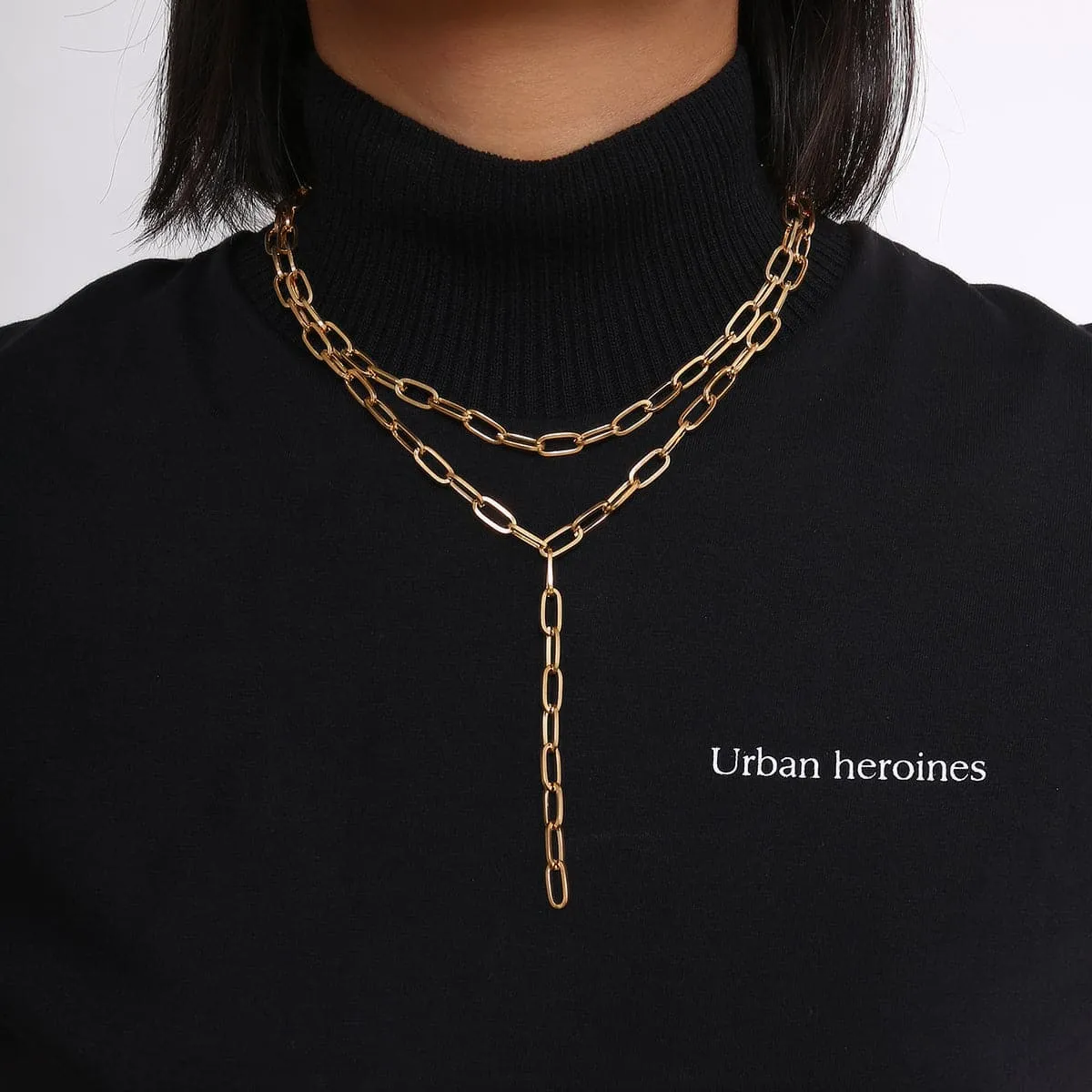 18K Gold-Plated Chain Layered Lariat Necklace