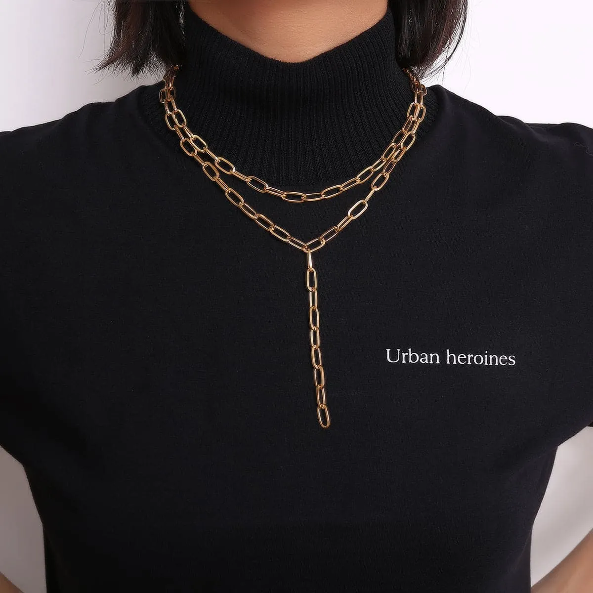 18K Gold-Plated Chain Layered Lariat Necklace