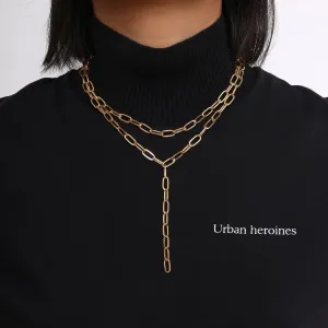 18K Gold-Plated Chain Layered Lariat Necklace