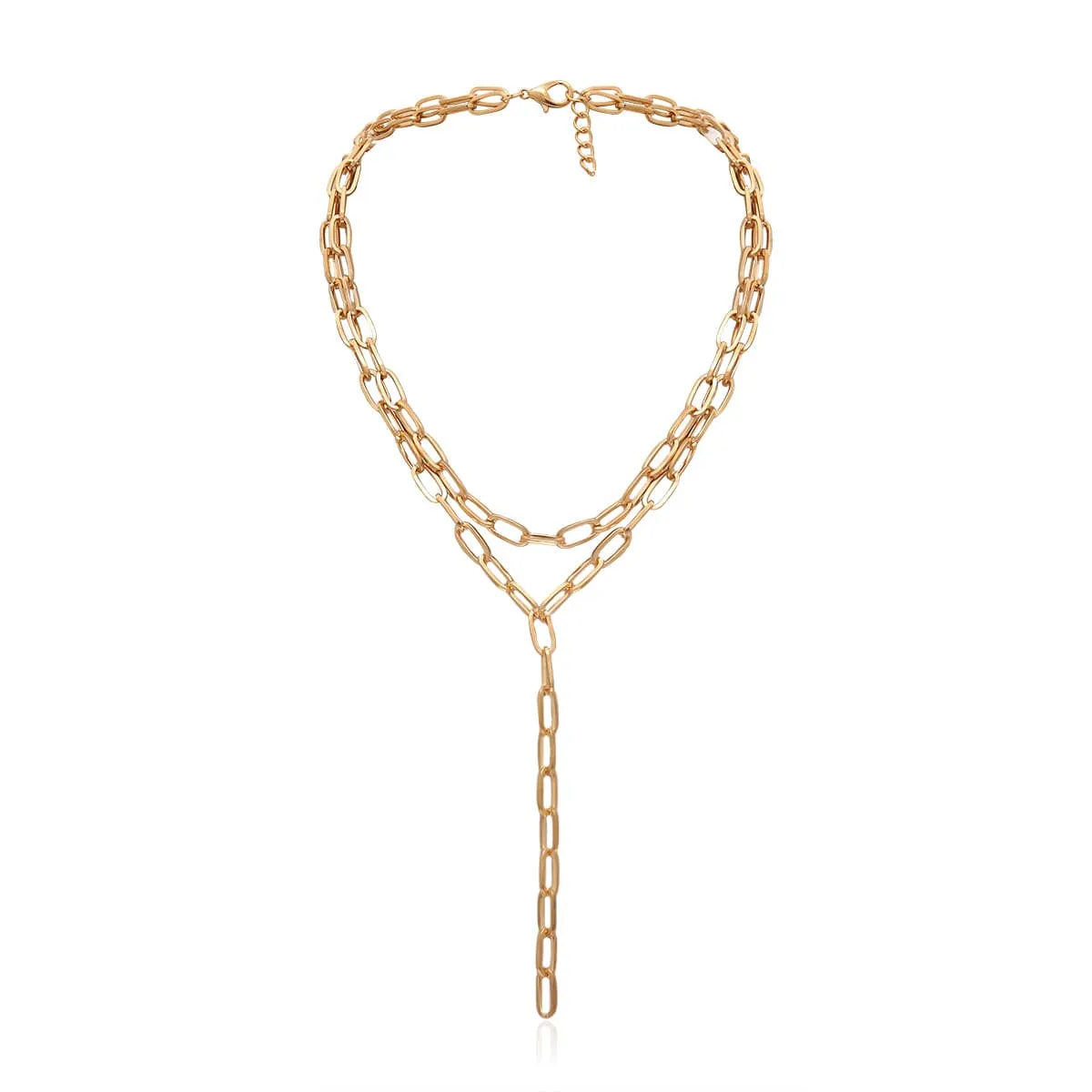 18K Gold-Plated Chain Layered Lariat Necklace