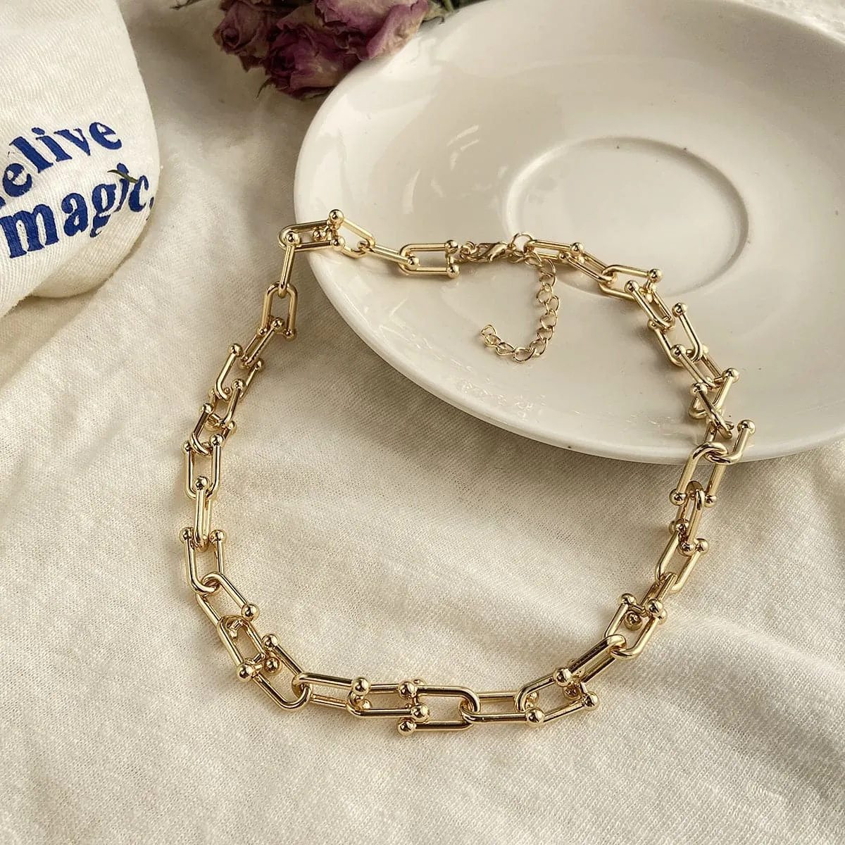18K Gold-Plated Chain Link Choker Necklace