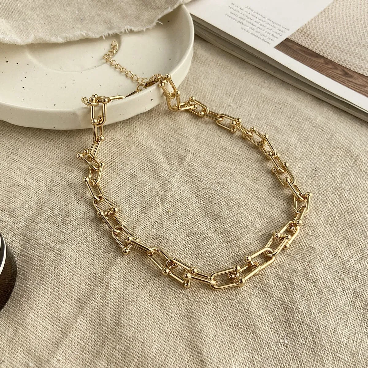 18K Gold-Plated Chain Link Choker Necklace