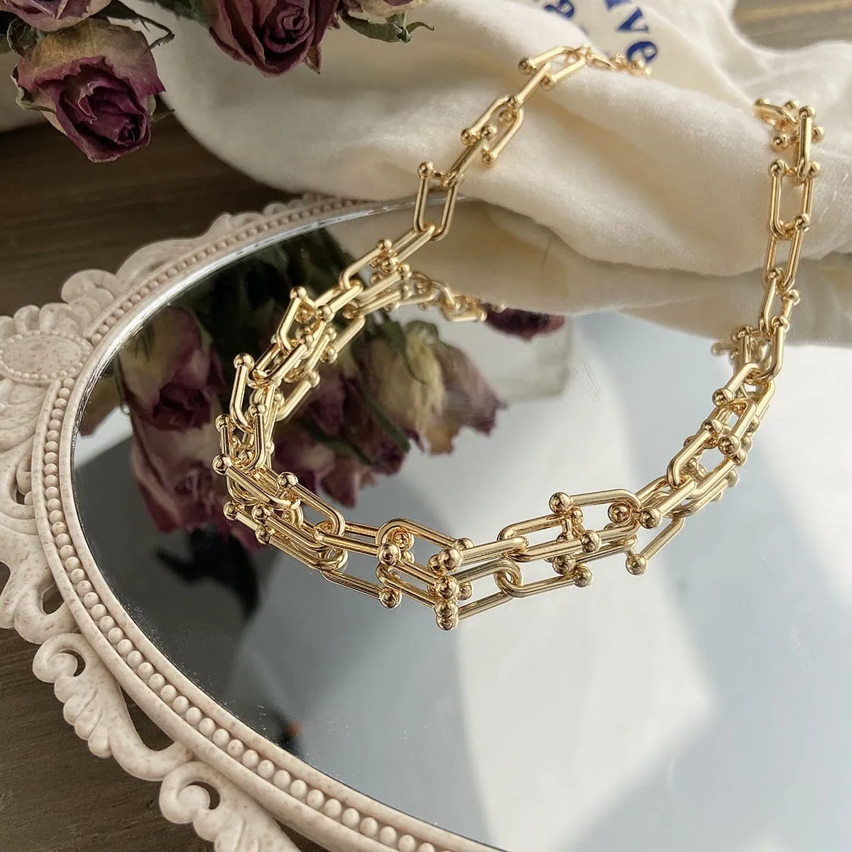 18K Gold-Plated Chain Link Choker Necklace