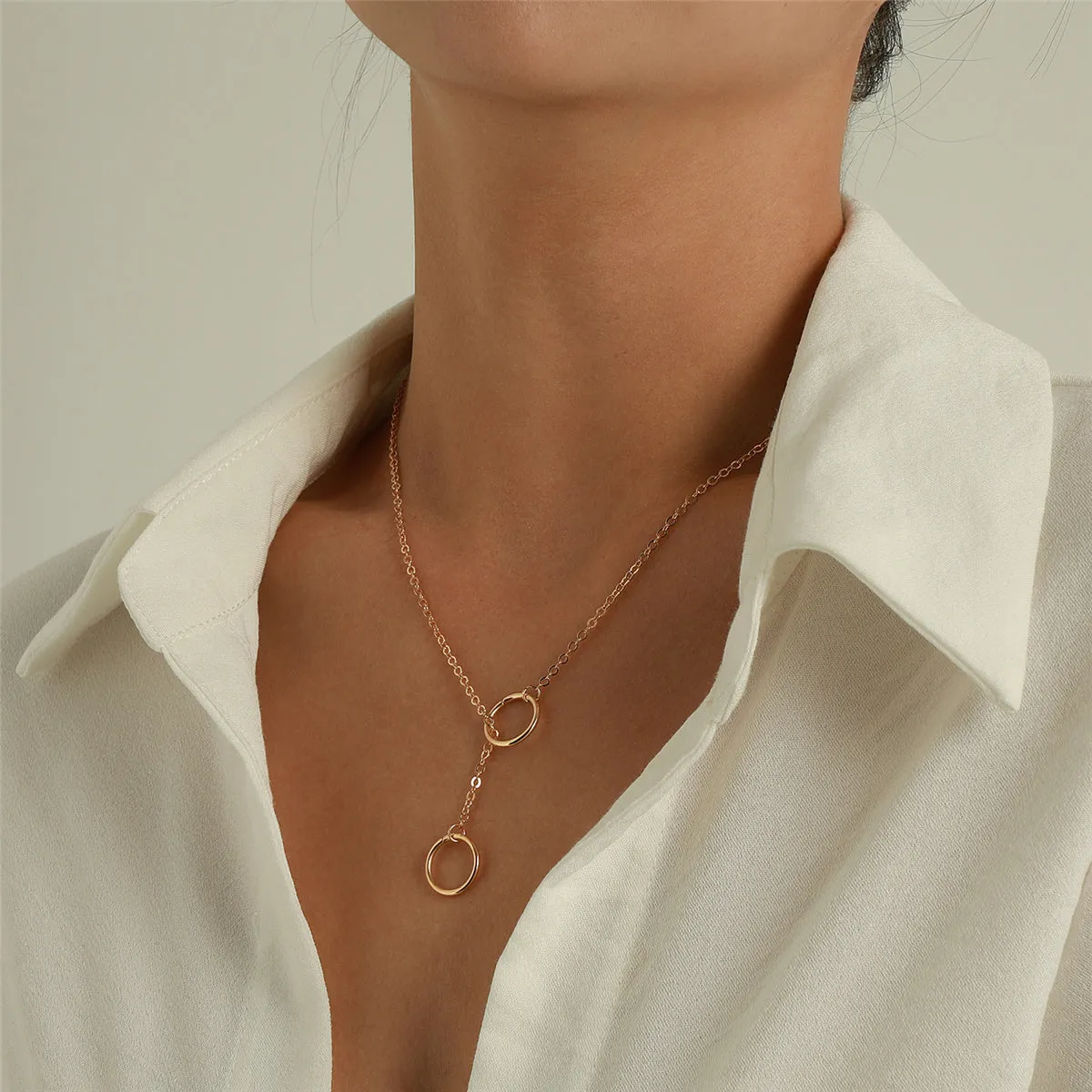18K Gold-Plated Circle Lariat Necklace