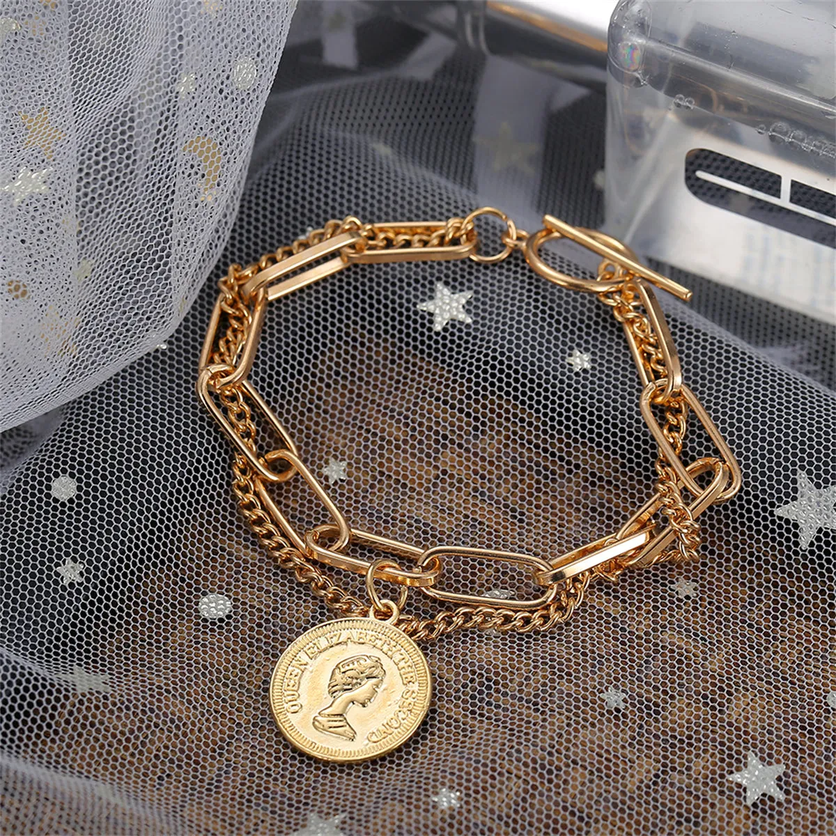 18K Gold-Plated Coin Layered Bracelet