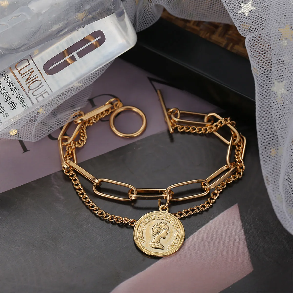 18K Gold-Plated Coin Layered Bracelet