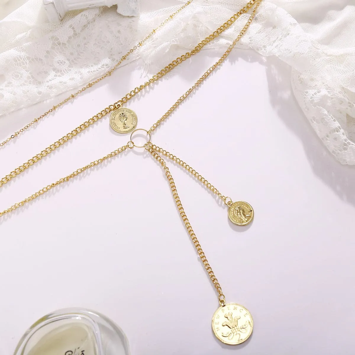 18K Gold-Plated Coin Layered Necklace