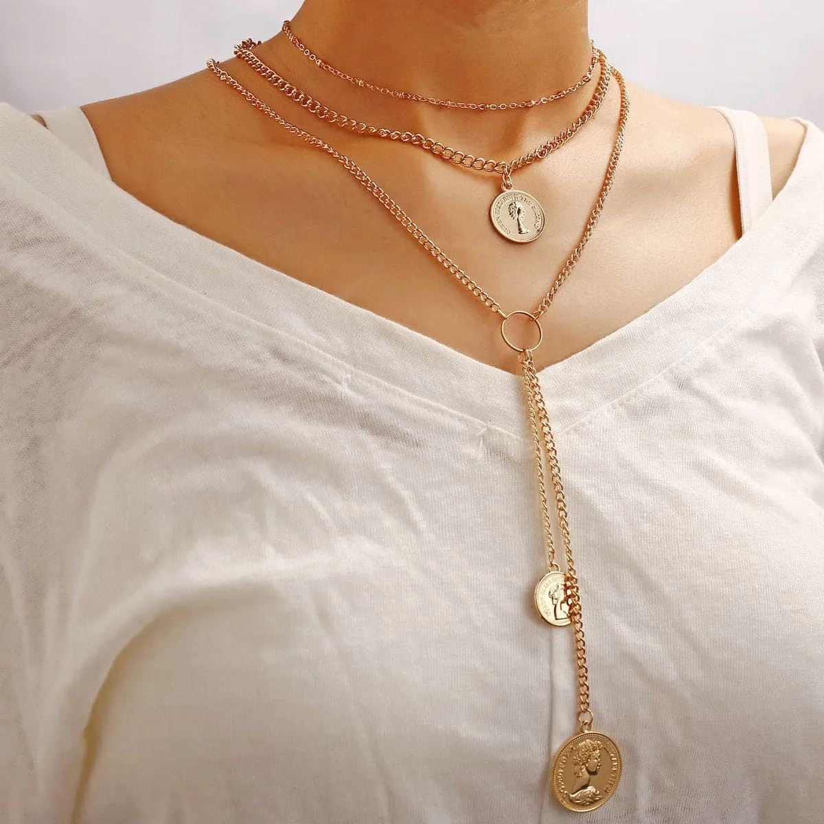 18K Gold-Plated Coin Layered Necklace
