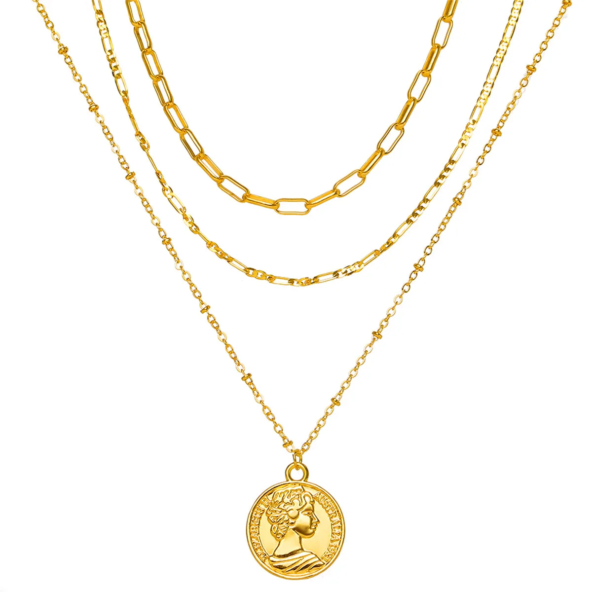 18K Gold-Plated Coin Layered Pendant Necklace