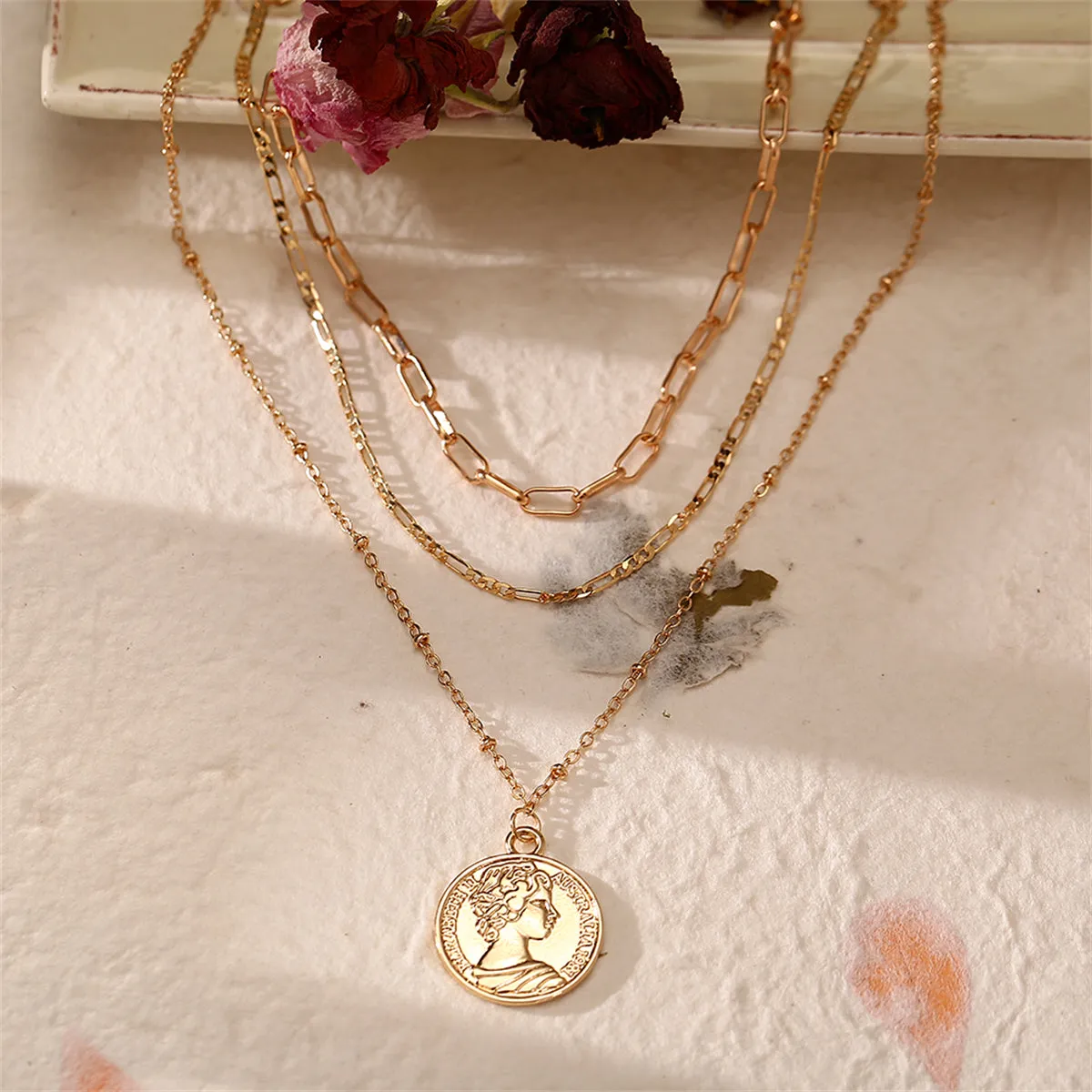 18K Gold-Plated Coin Layered Pendant Necklace