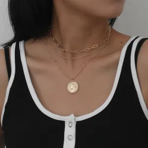 18K Gold-Plated Coin Layered Pendant Necklace