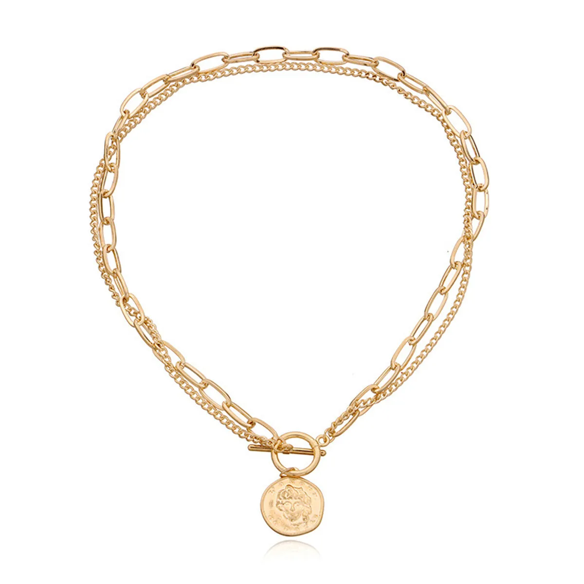 18K Gold-Plated Coin Layered Pendant Necklace