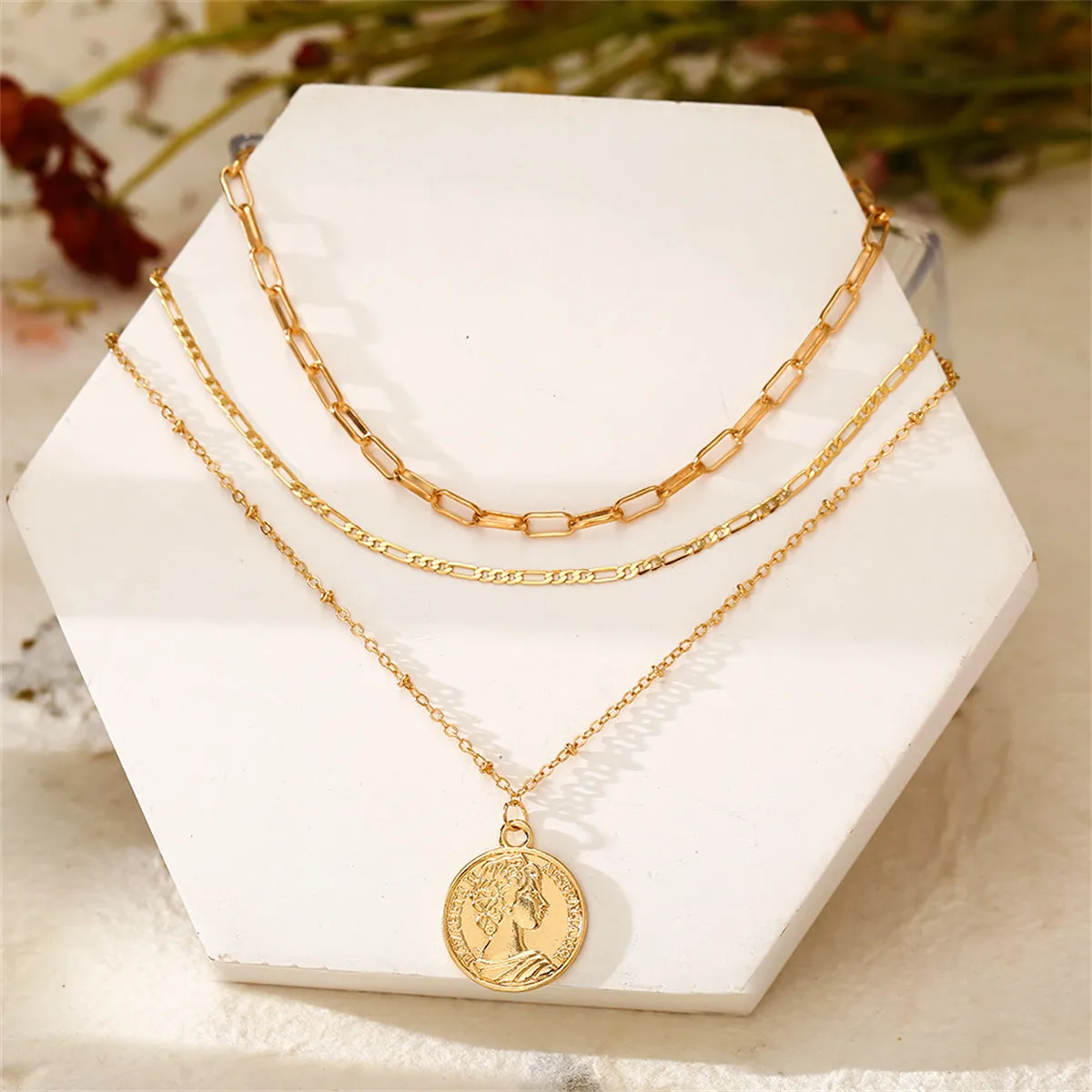 18K Gold-Plated Coin Layered Pendant Necklace