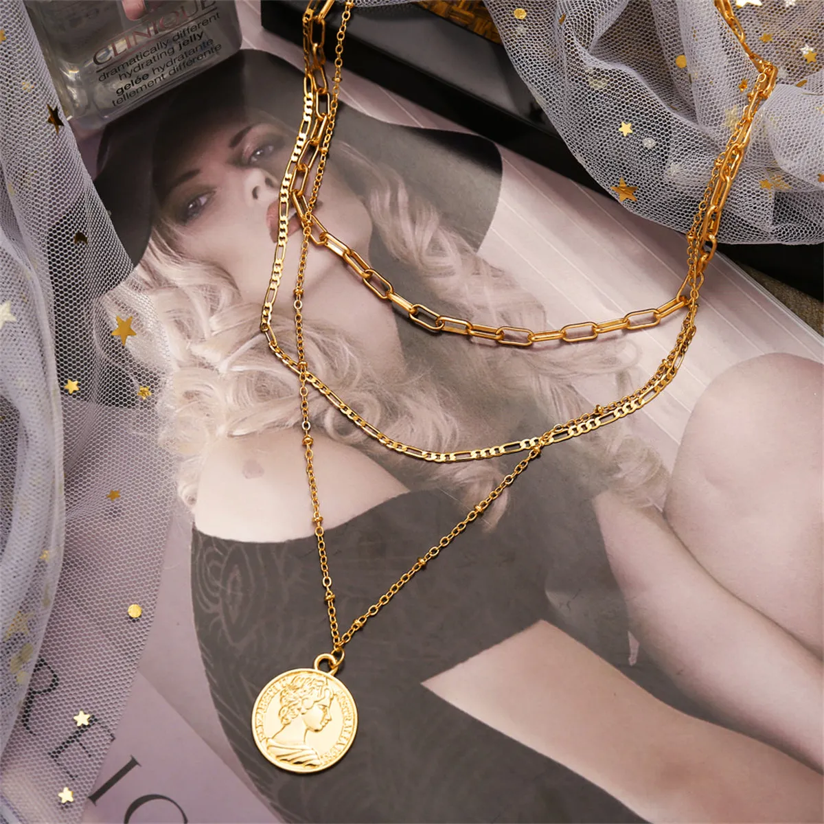 18K Gold-Plated Coin Layered Pendant Necklace