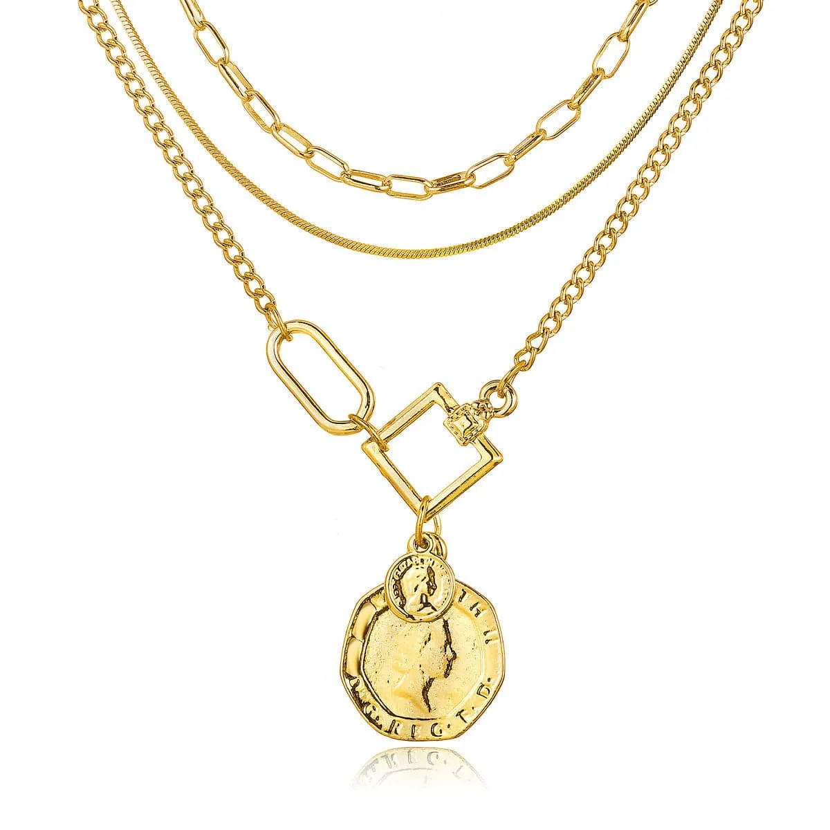 18K Gold-Plated Coin Pendant Layer Necklace