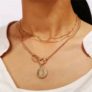 18K Gold-Plated Coin Pendant Layer Necklace