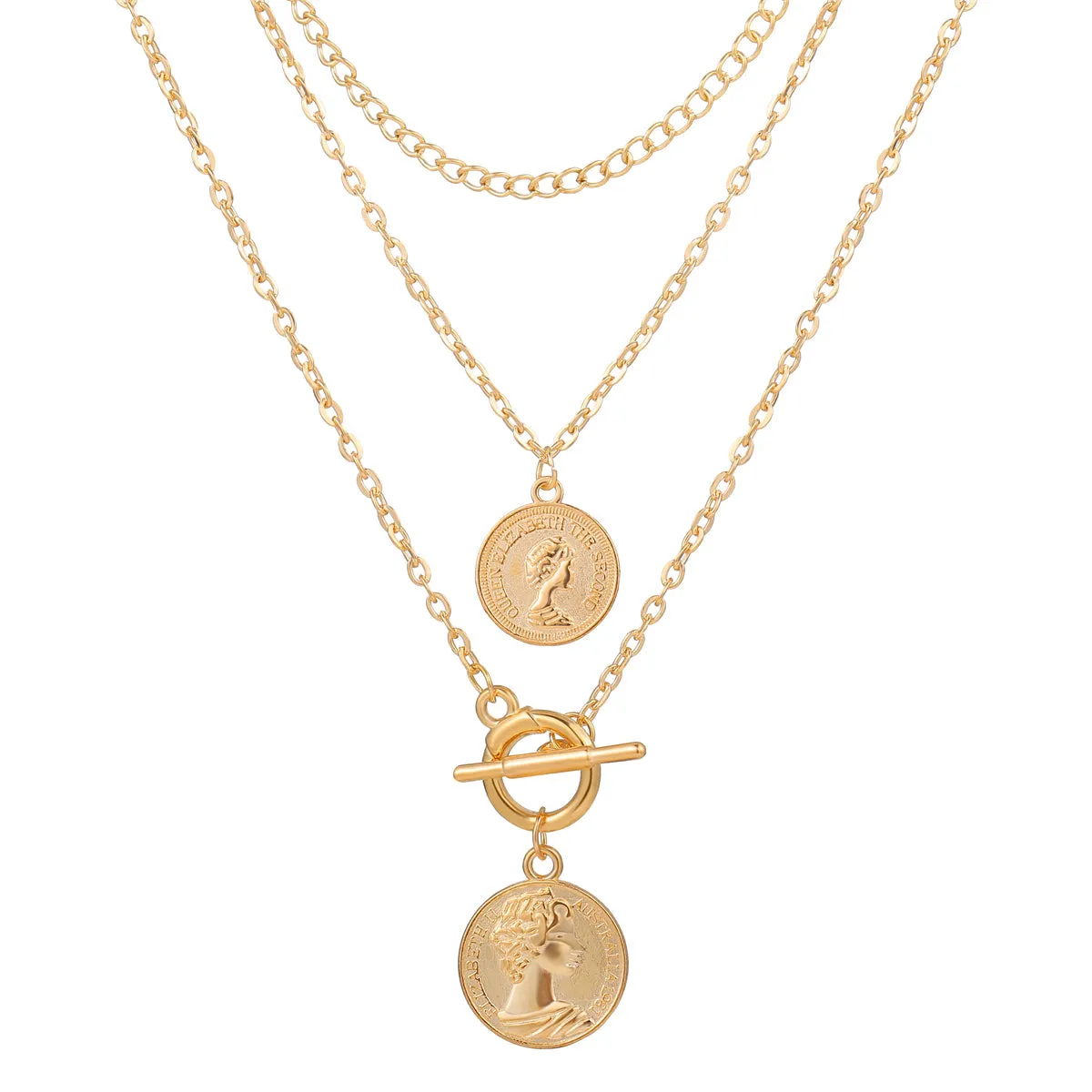 18K Gold-Plated Coin Pendant Necklace Set