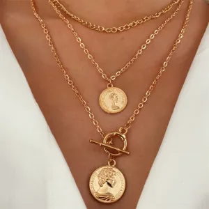 18K Gold-Plated Coin Pendant Necklace Set