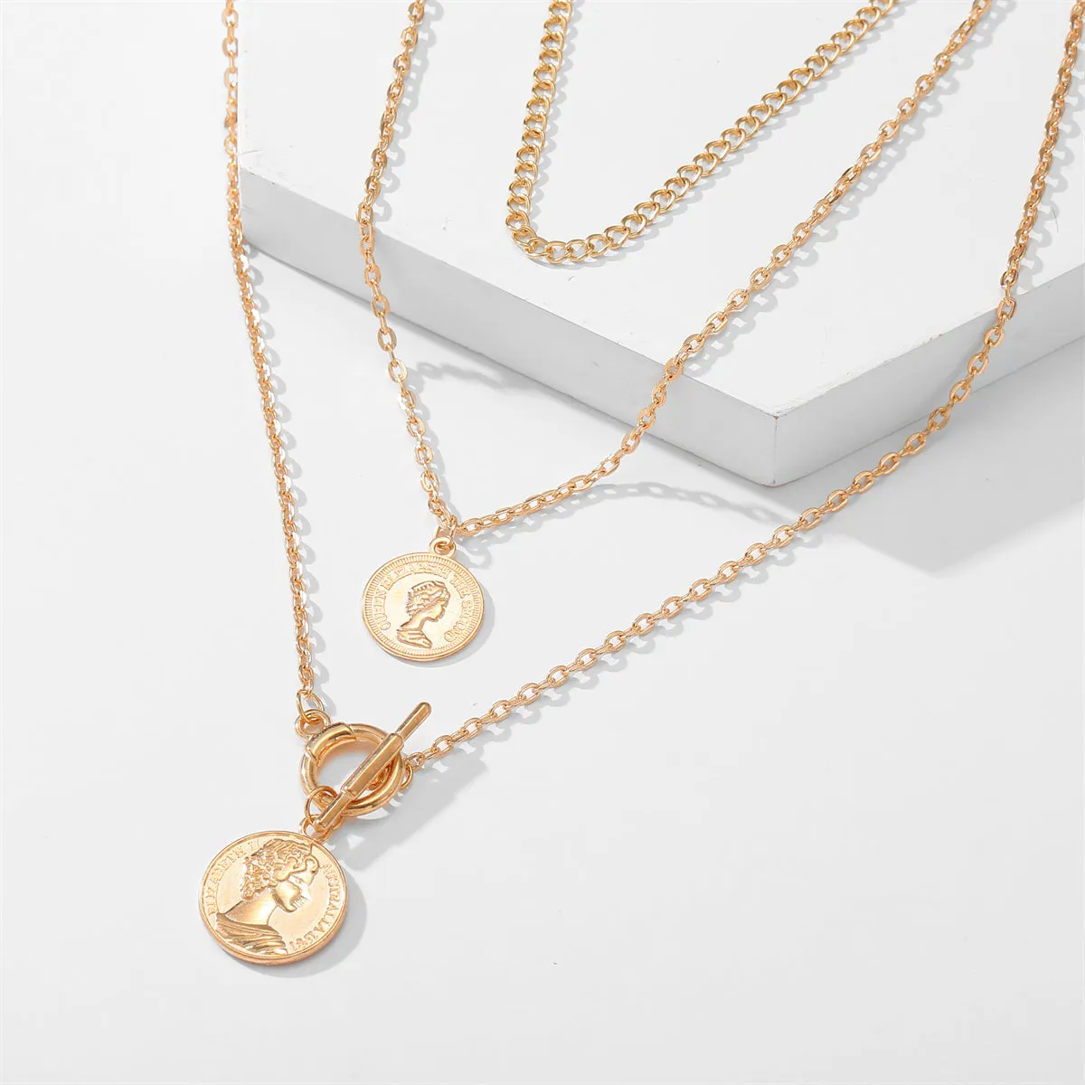 18K Gold-Plated Coin Pendant Necklace Set