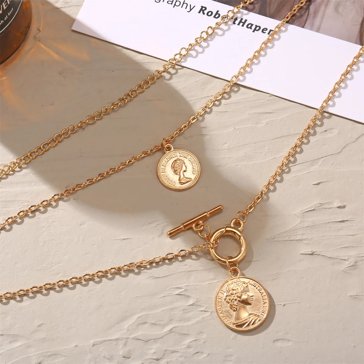 18K Gold-Plated Coin Pendant Necklace Set
