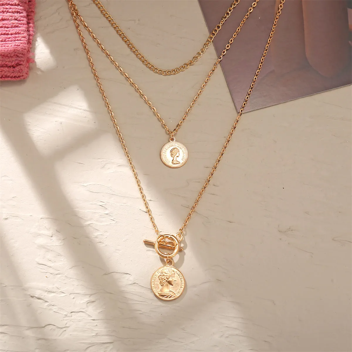 18K Gold-Plated Coin Pendant Necklace Set