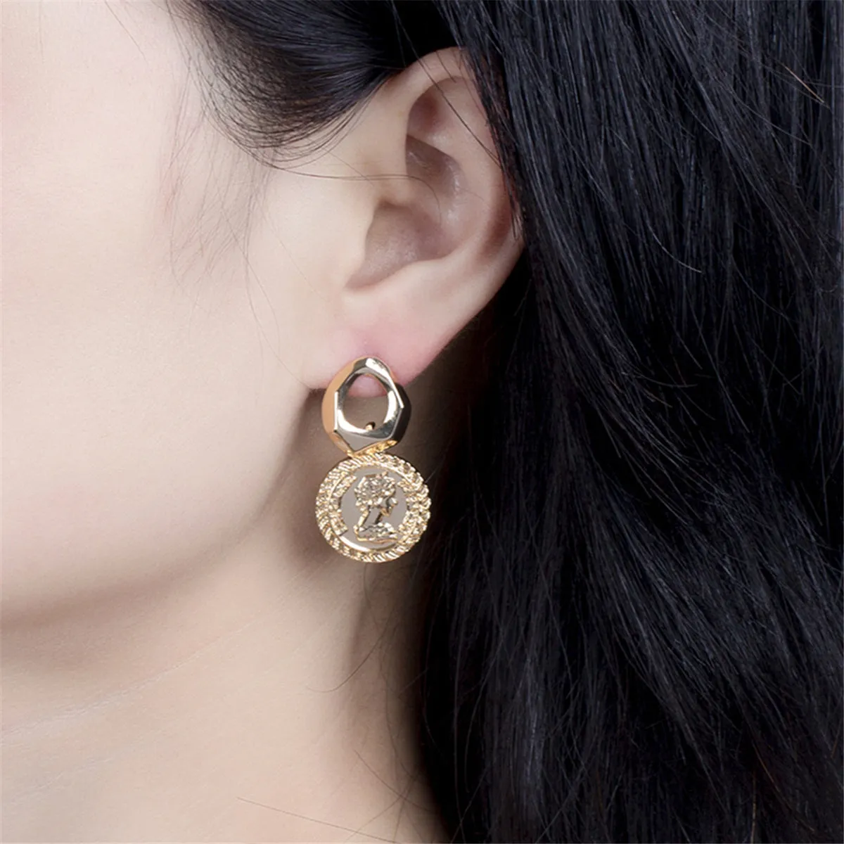18K Gold-Plated Coin Repoussé Drop Earrings