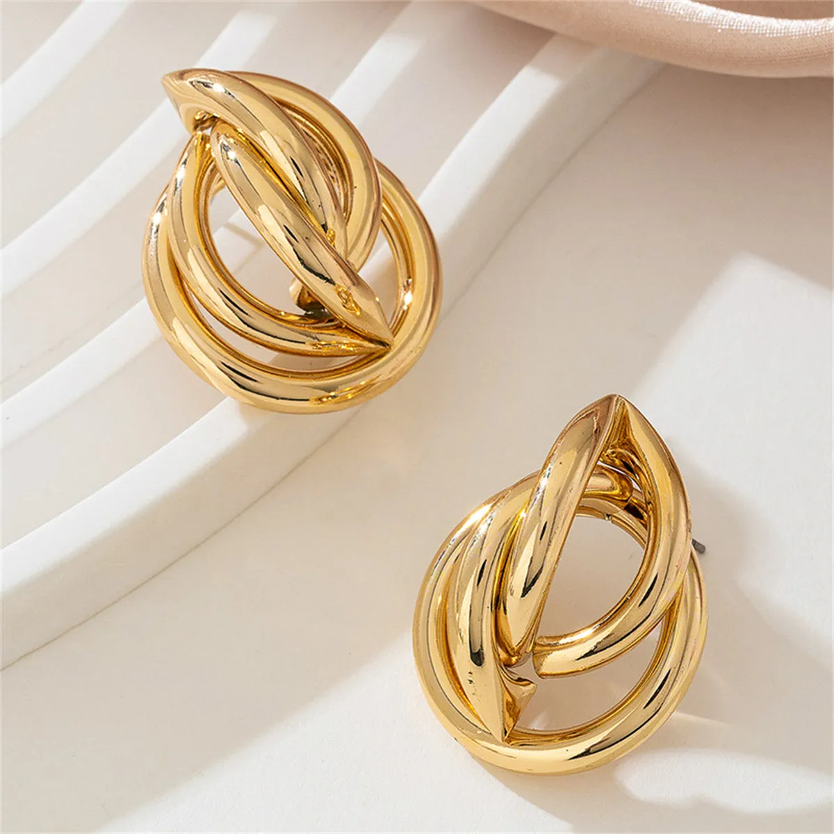 18K Gold-Plated Crossing Ring Stud Earrings