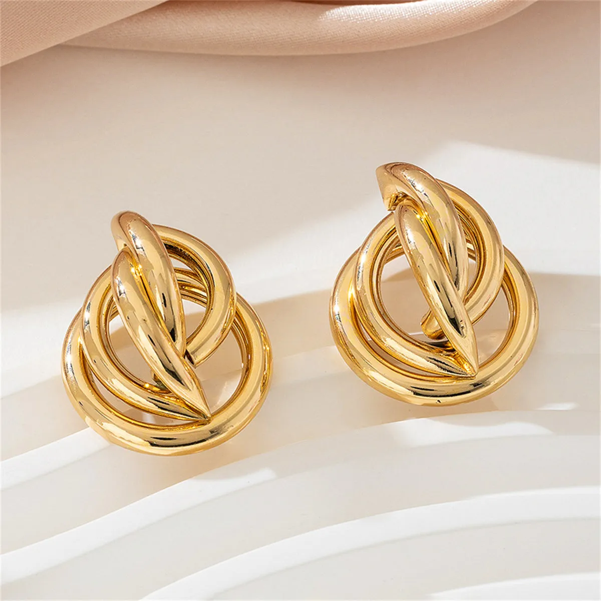 18K Gold-Plated Crossing Ring Stud Earrings