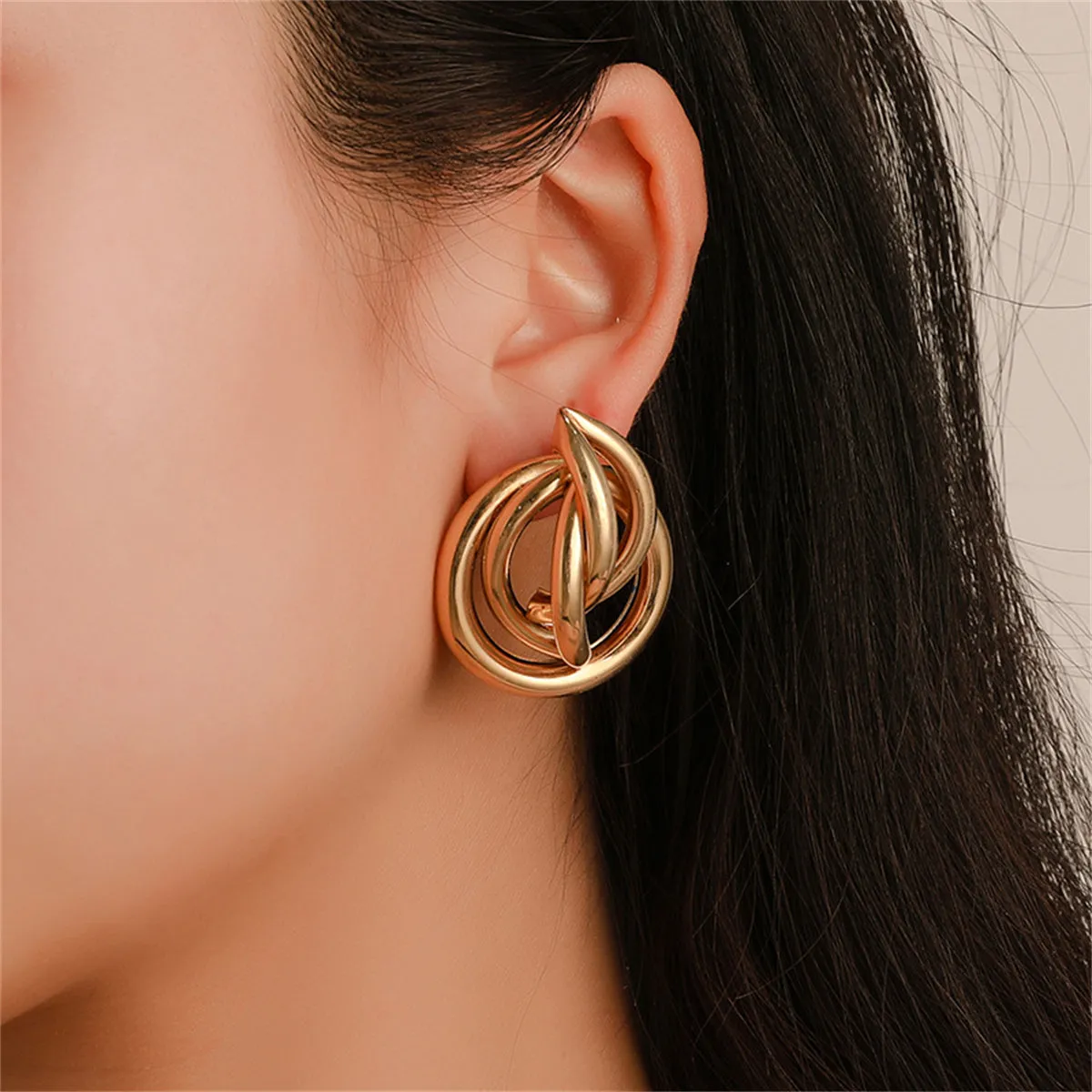 18K Gold-Plated Crossing Ring Stud Earrings