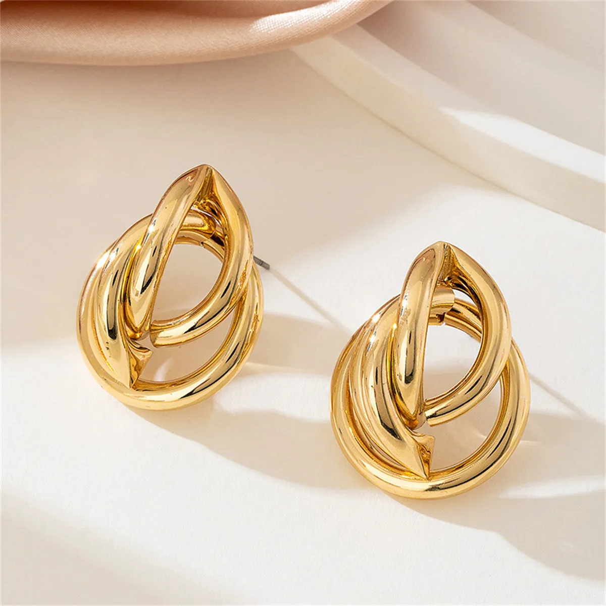 18K Gold-Plated Crossing Ring Stud Earrings