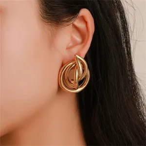 18K Gold-Plated Crossing Ring Stud Earrings