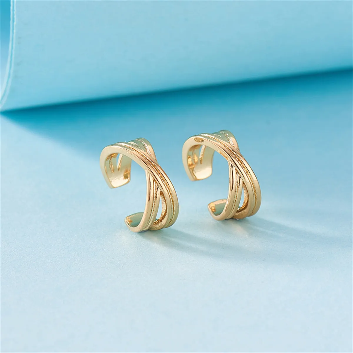 18K Gold-Plated Crossing Stacked Line Ear Cuffs