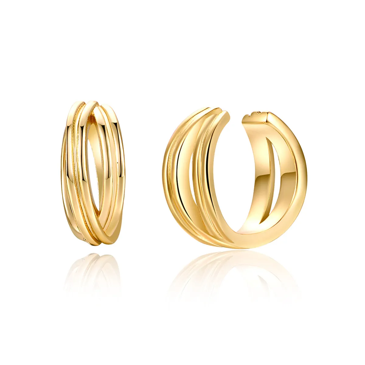 18K Gold-Plated Crossing Stacked Line Ear Cuffs