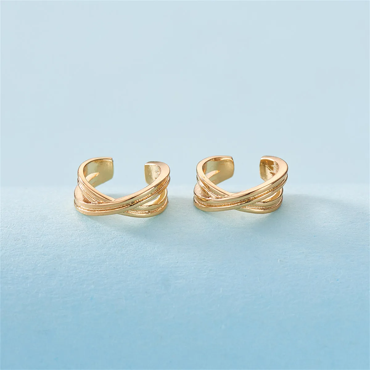 18K Gold-Plated Crossing Stacked Line Ear Cuffs