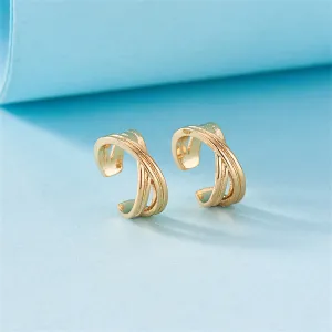 18K Gold-Plated Crossing Stacked Line Ear Cuffs