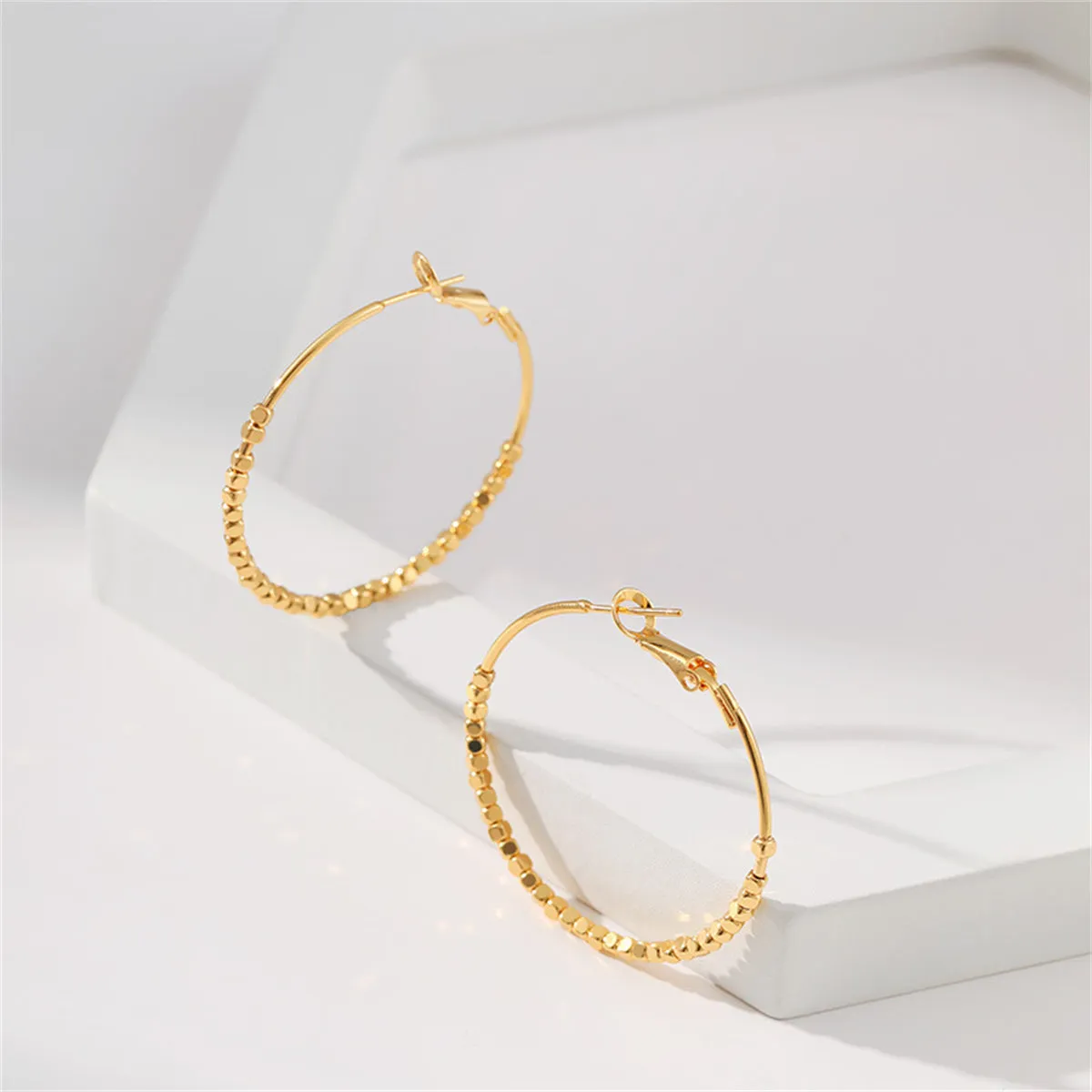 18K Gold-Plated Cube Beaded Hoop Earrings