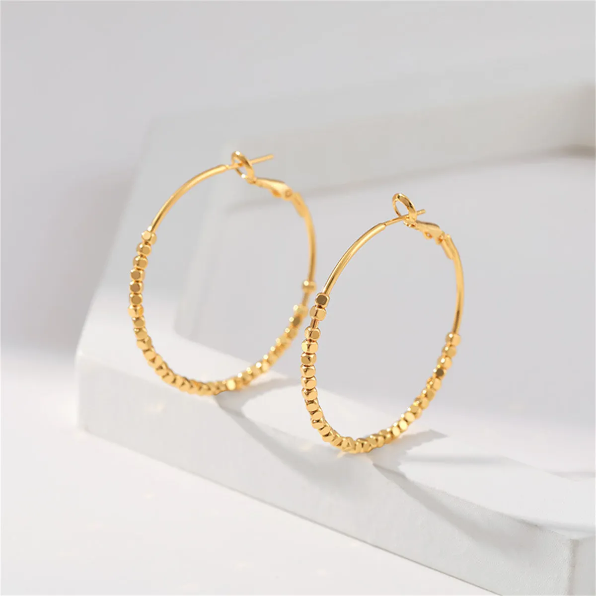 18K Gold-Plated Cube Beaded Hoop Earrings