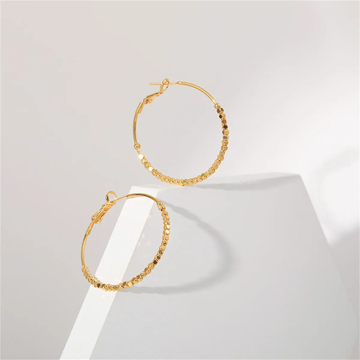 18K Gold-Plated Cube Beaded Hoop Earrings