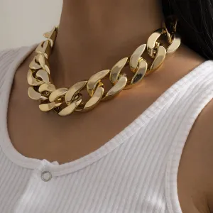 18K Gold-Plated Curb Chain Choker Necklace
