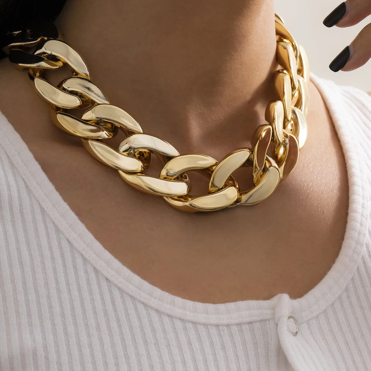 18K Gold-Plated Curb Chain Choker Necklace