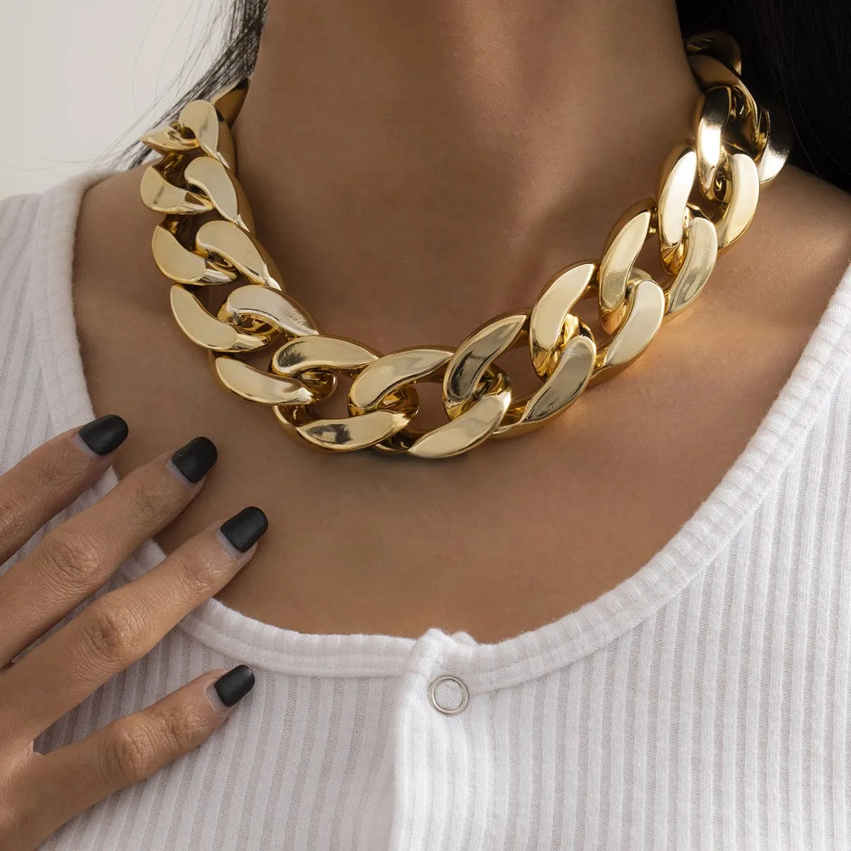 18K Gold-Plated Curb Chain Choker Necklace