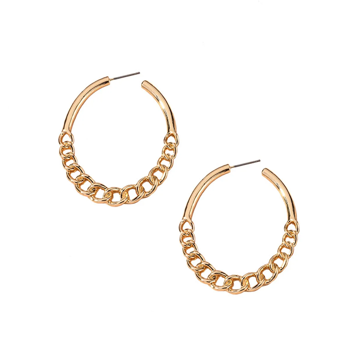 18K Gold-Plated Curb Chain Oval Hoop Earrings