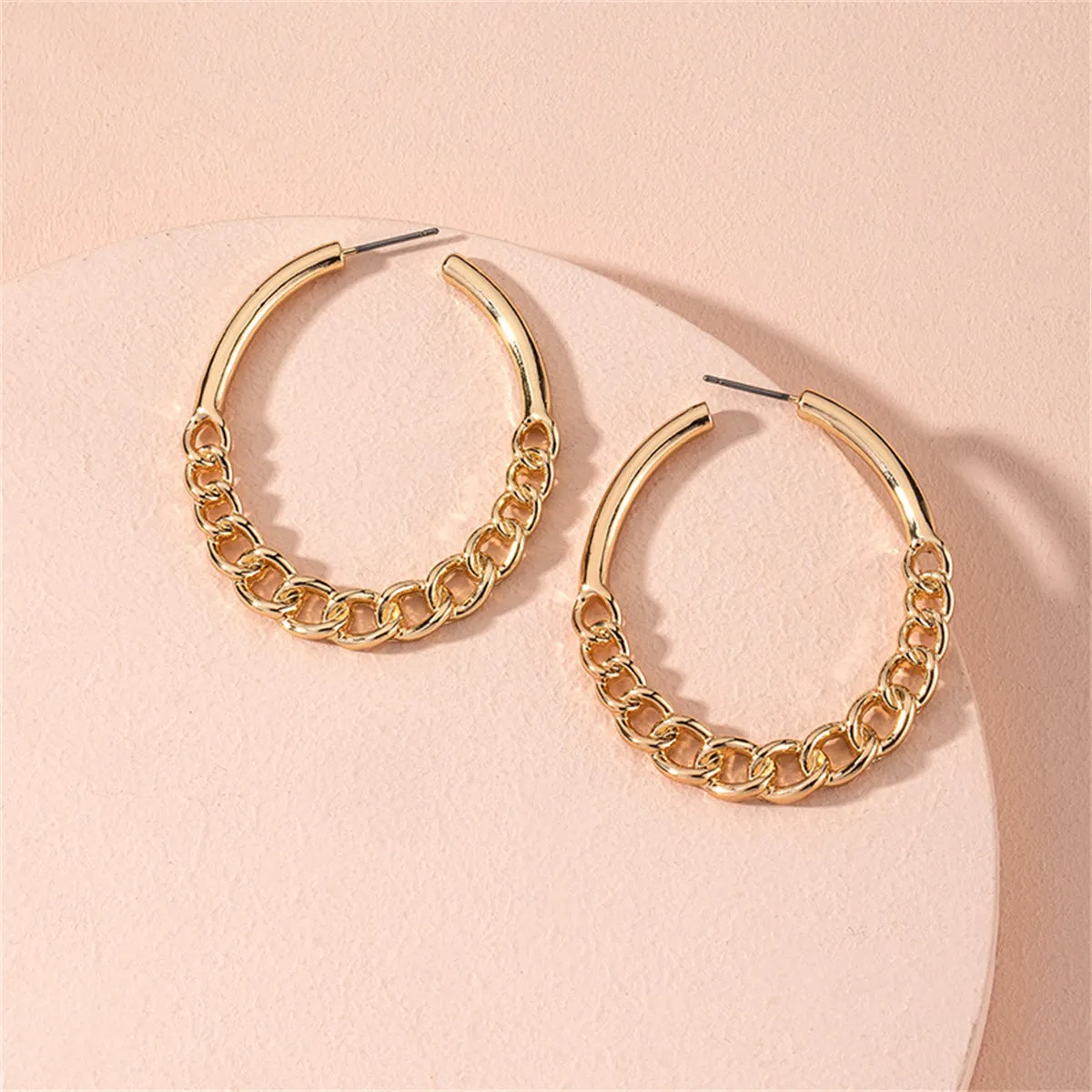 18K Gold-Plated Curb Chain Oval Hoop Earrings
