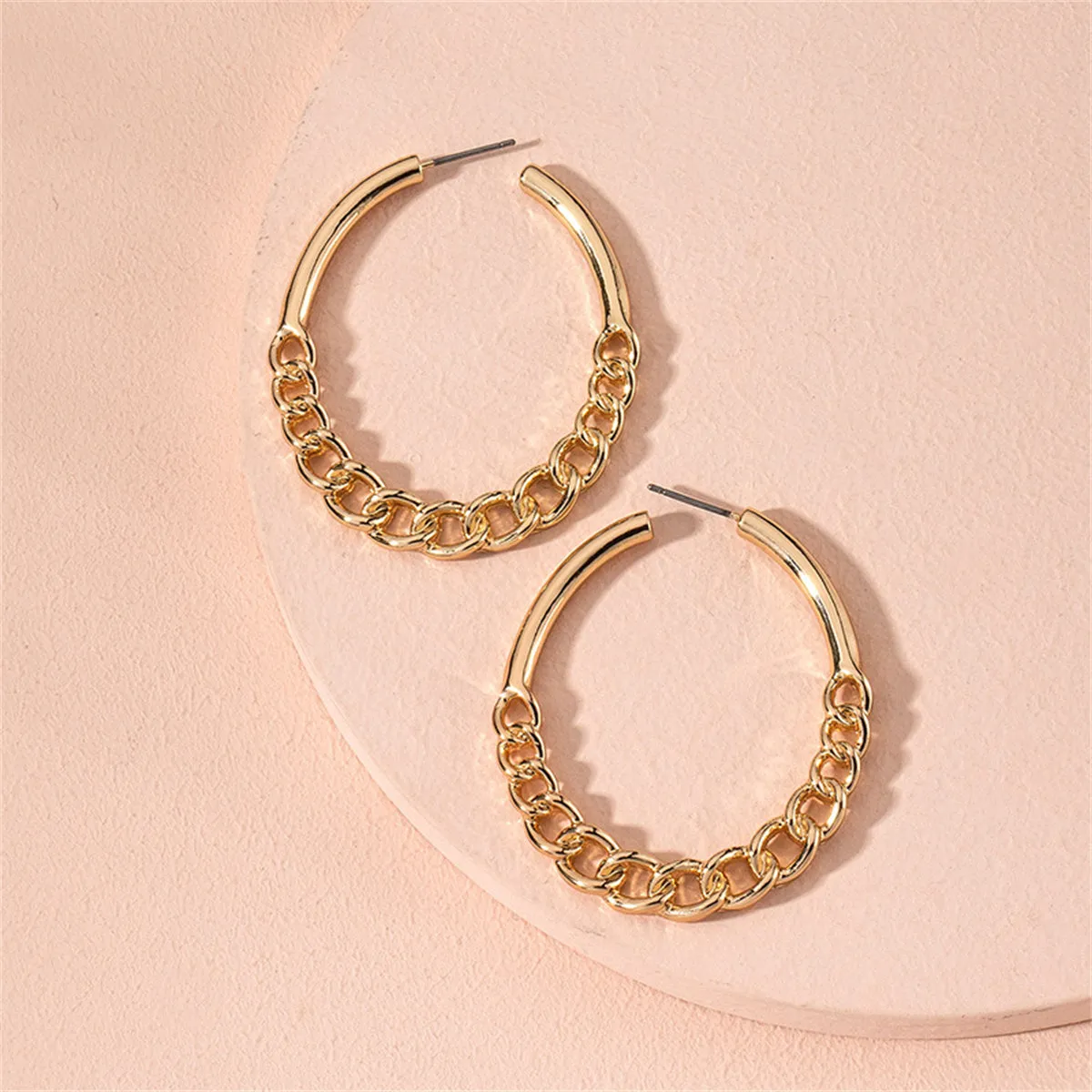 18K Gold-Plated Curb Chain Oval Hoop Earrings