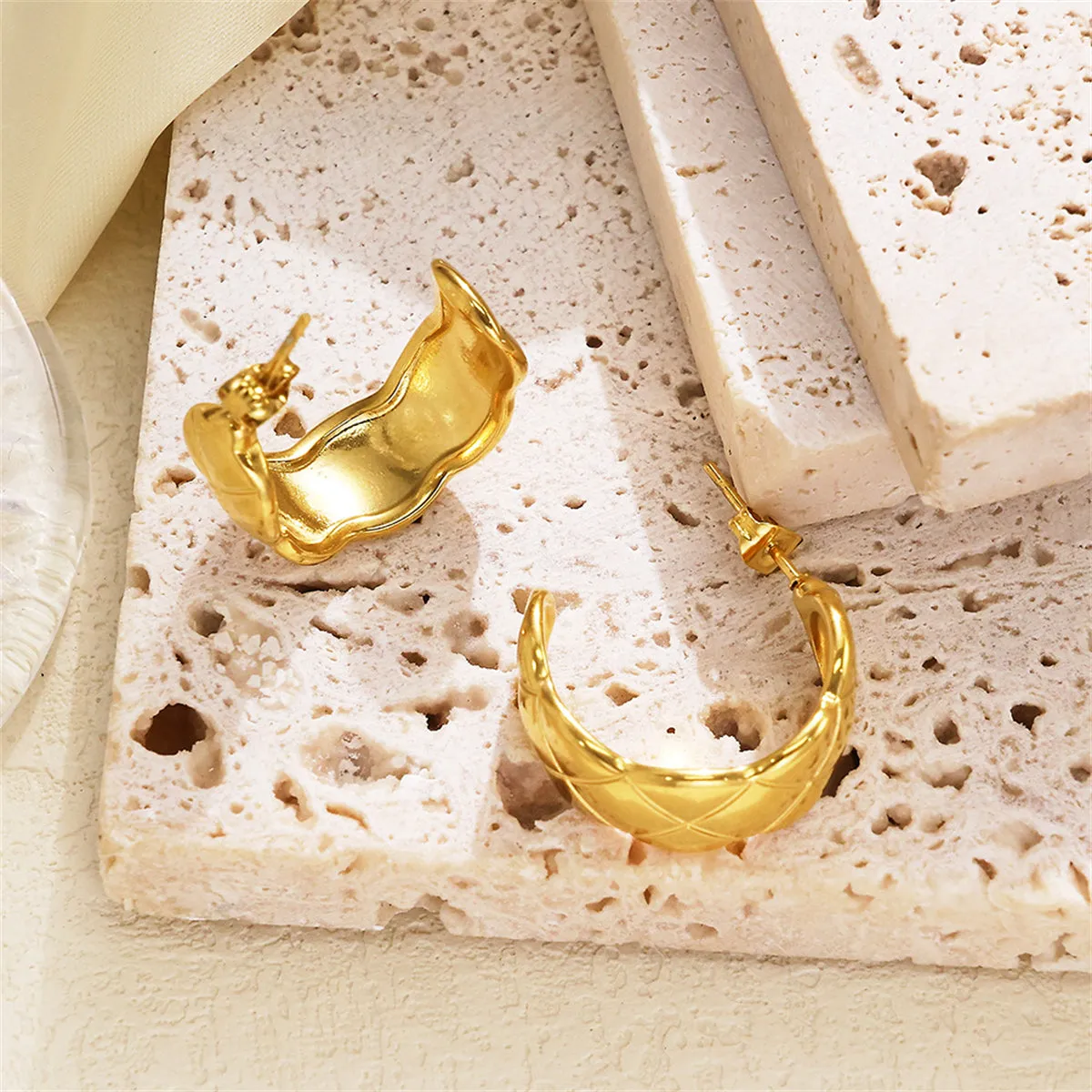 18K Gold-Plated Cut Hoop Earrings