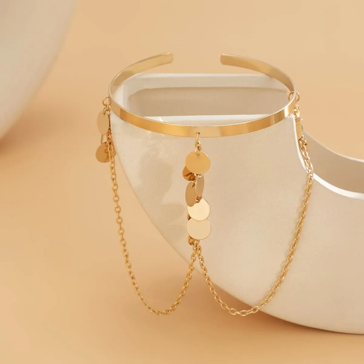 18K Gold-Plated Disc Chain Arm Cuff