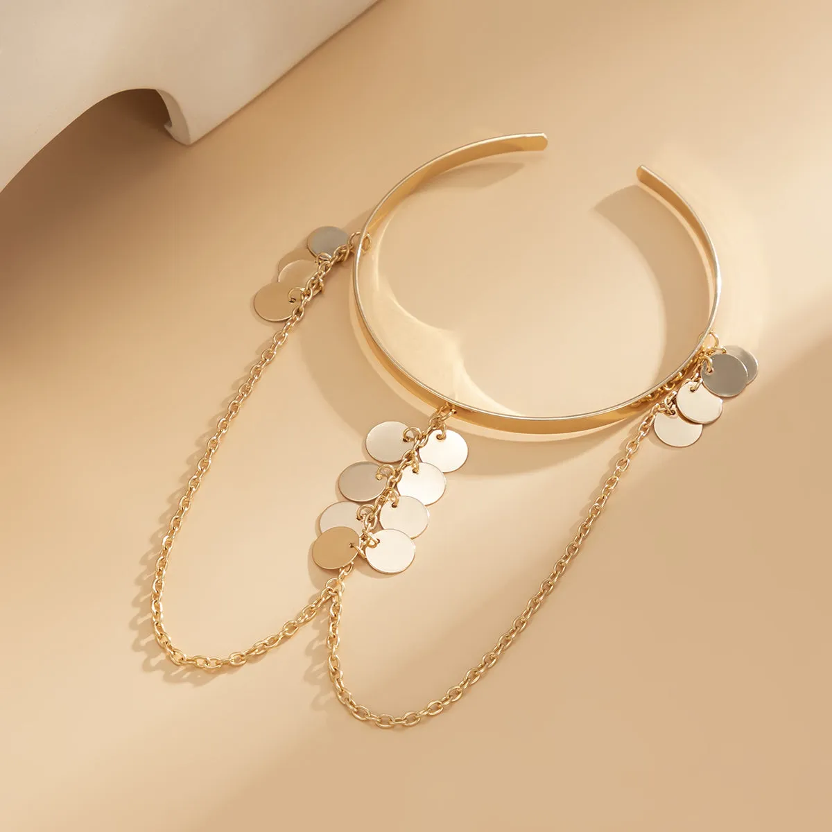 18K Gold-Plated Disc Chain Arm Cuff